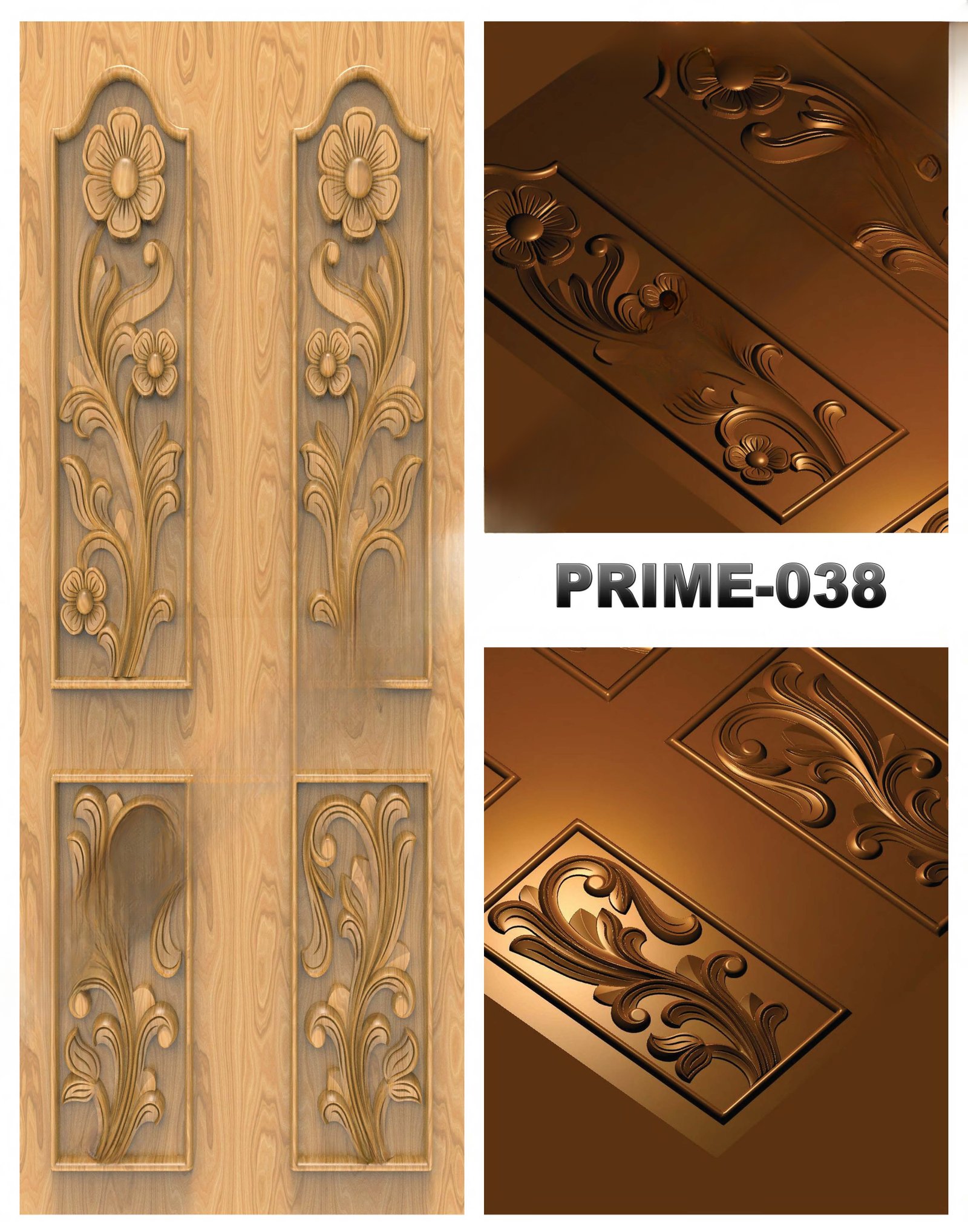 prime designs - PRIME-38 Elegant Floral Relief Carved Door Panel 3D Model